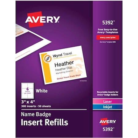 Avery Refill, Badge, 3"X4", 300Ct 300PK AVE5392